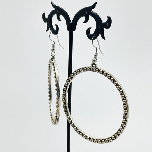 Beaded Hoop Earrings Pierced Silver Tone Boho Festival Music Party Holiday - Picture 4 of 8